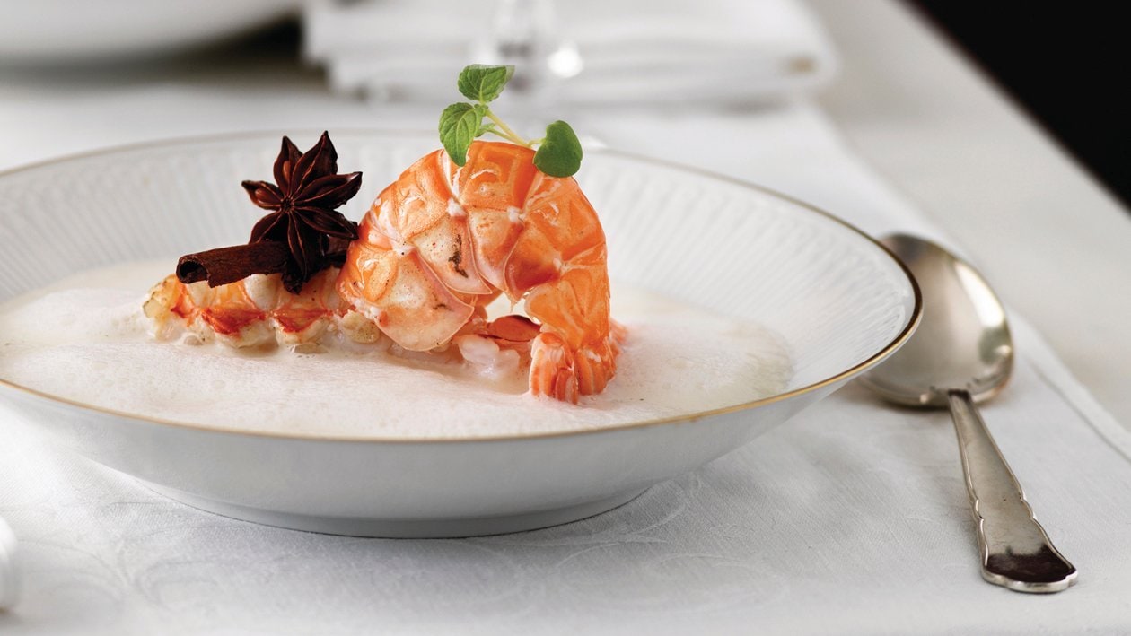 Champagner-Zimt-Suppe mit Scampi –  