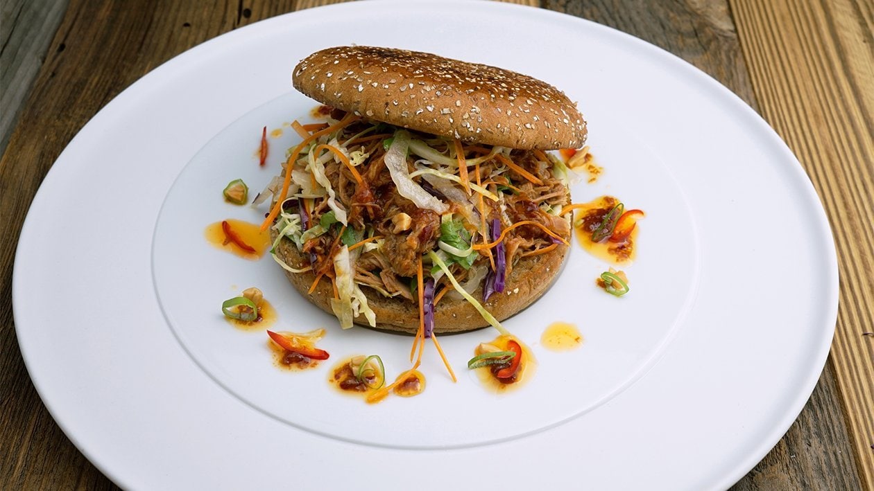 Spicy Pulled Pork, Asian Slaw Burger Spicy Pulled Pork, Asian Slaw Burger