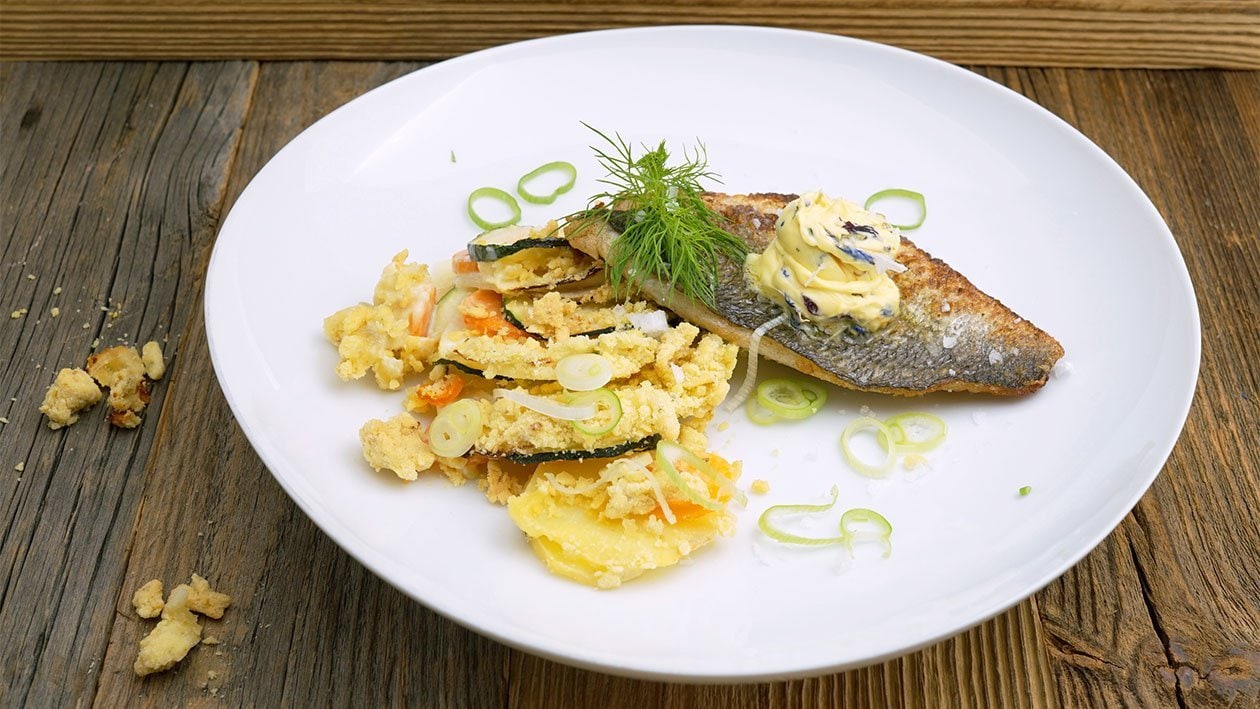 Gegrilltes Doradenfilet mit Kartoffel-Gemüse-Gratin