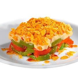 Geschmorte Paprika unter der Kartoffelkruste mit Nachos Geschmorte Paprika unter der Kartoffelkruste mit Nachos