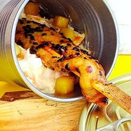 Schweinespiesse mit Honig und Soja an Coleslaw