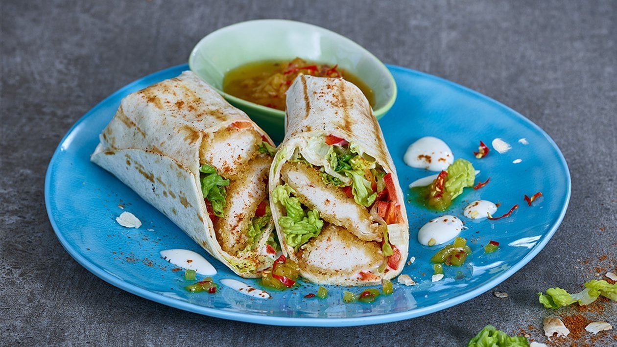 Crispy No Chicken Wrap mit Ananas Salsa –  