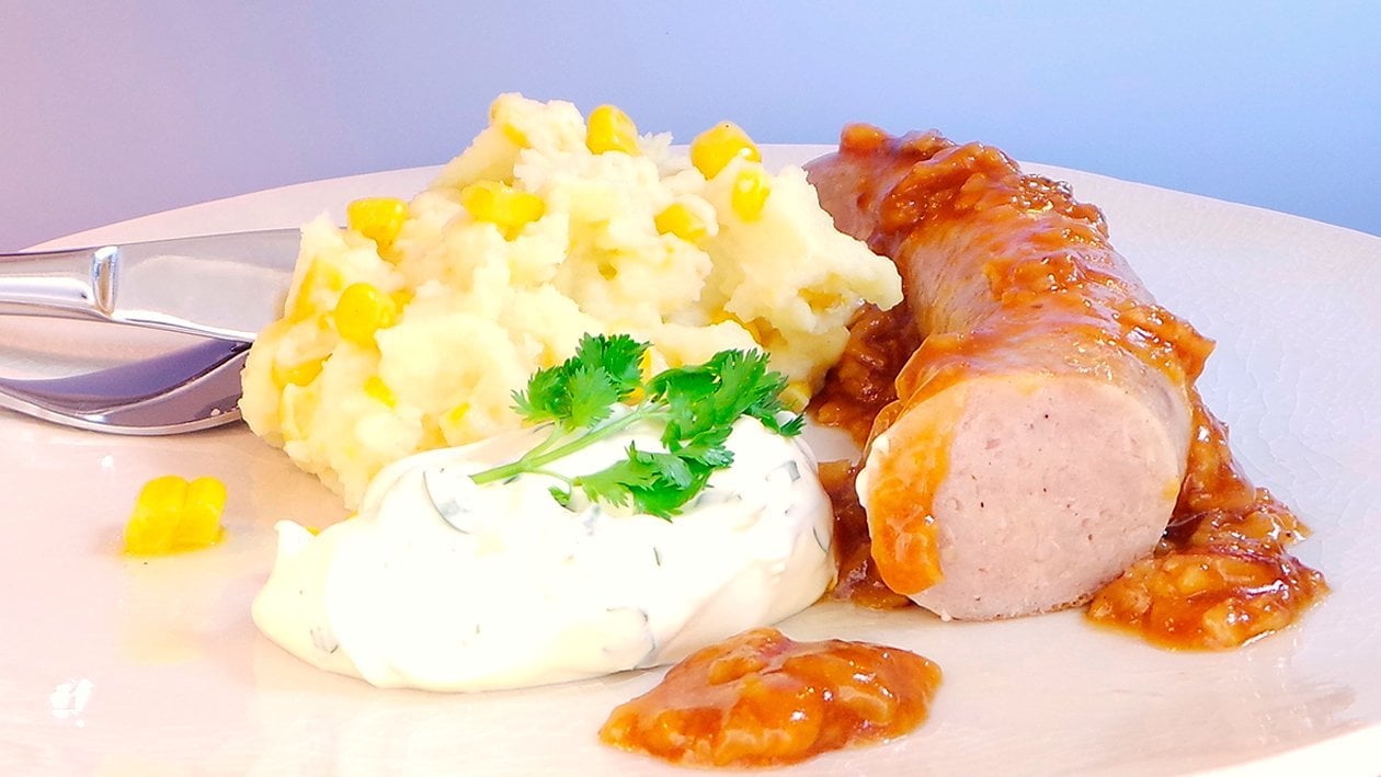 Bratwurst mit Kartoffel-Maispüree –  