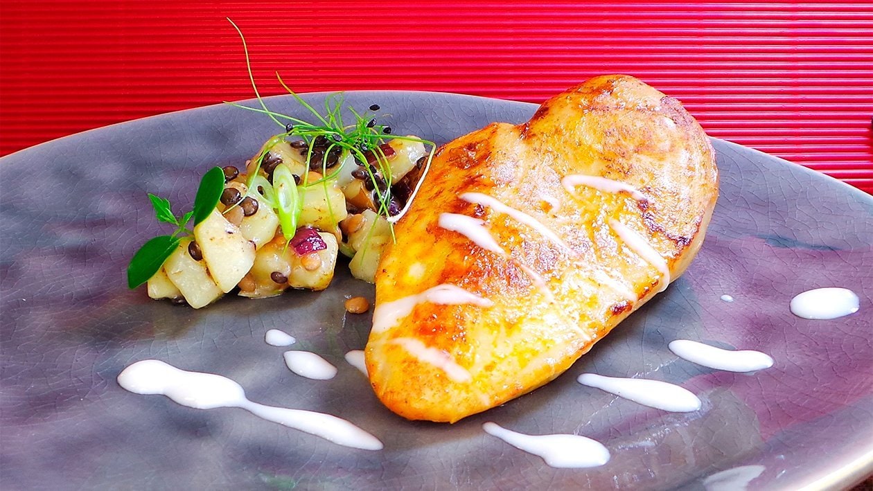 Gegrillte Hähnchenbrust mit Kokos - Linsenragout – Gegrillte Hähnchenbrust mit Kokos - Linsenragout –