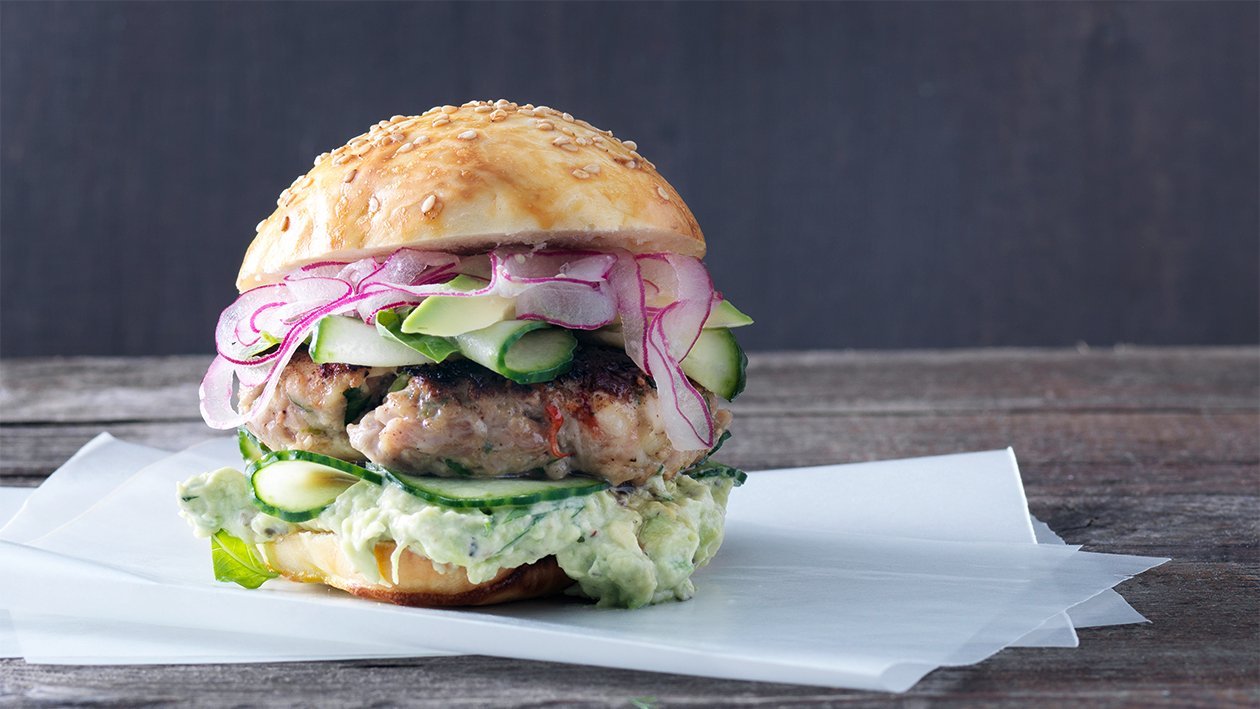 Hamburger mit Kalbsfleisch, Crevetten und Zitronengras – Hamburger mit Kalbsfleisch, Crevetten und Zitronengras –