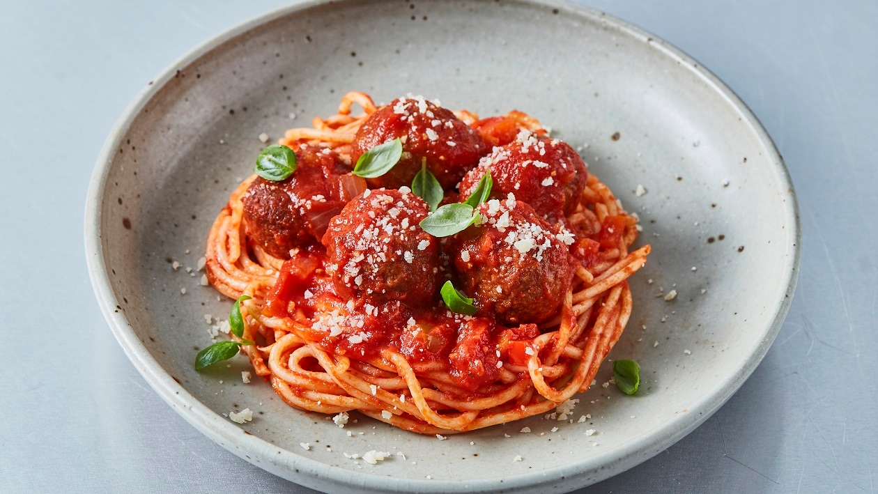 No Meatballs mit Tomatensauce und Spaghetti –  