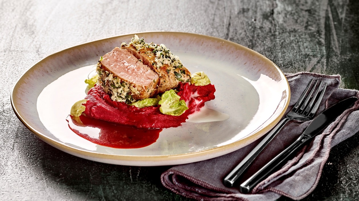Rote Beete Püree, Schweinefilet und Meerrettich