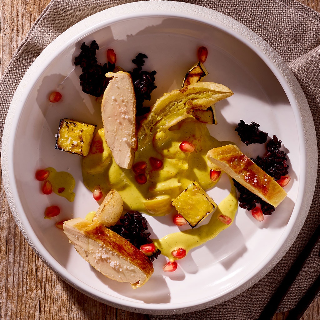 Gefüllte Schweinelende mit Lamm, Speck-Hollandaise, Spargel-Tortilla