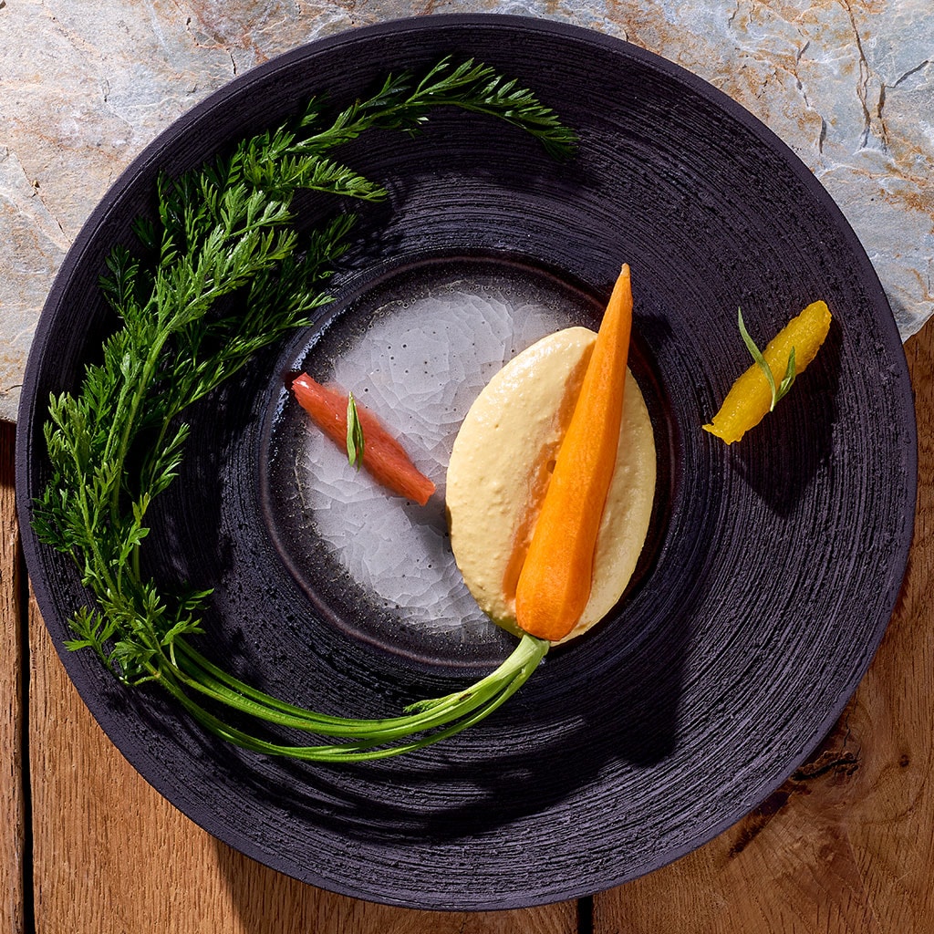 Möhren-Hummus mit Grapefruit, Orange und Estragon