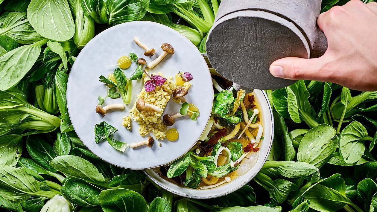 Würzige Miso-Algensuppe mit Udon-Nudeln – Würzige Miso-Algensuppe mit Udon-Nudeln –
