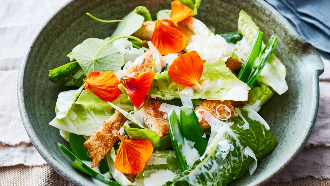 Caesar Salat mit vegetarischem Schnitzel –  