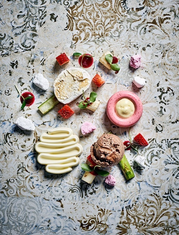 Spargel / Milch / Sahne / Erdbeere / Buchecker / Schokolade