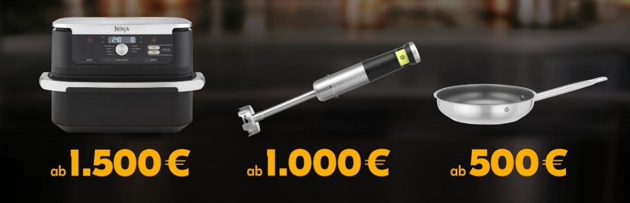 Küchengeräte als Prämien: Multikocher, Stabmixer und Pfanne ab 500 € Umsatz