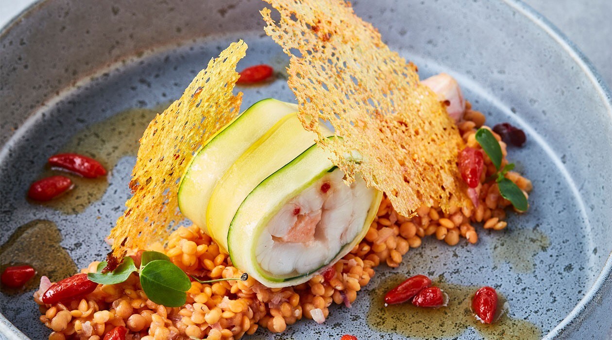Future Menu Rezept: Schonend gegarte Seezunge mit Gojibeeren und Linsenrisotto