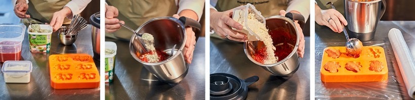 Tomate, Mozzarella, Pesto-Ruccola je als Schaum geschichtet