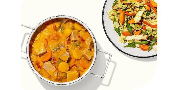 Crossover Curry-Asia-Gemüsepfanne mit grünen Bandnudeln