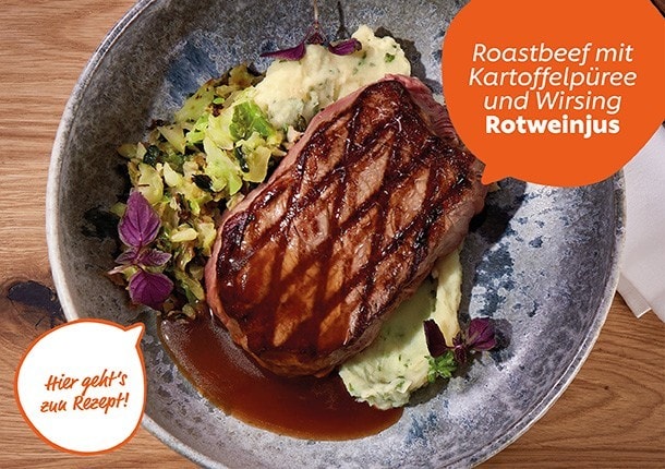 Roastbeef mit Kartoffelpüree und Wirsing Rotweinjus Roastbeef mit Kartoffelpüree und Wirsing Rotweinjus