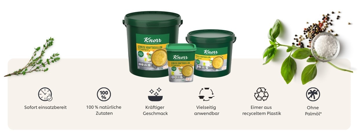 Knorr Professional Gemüse Kraftbouillon Icons für Vorteilskommunikation