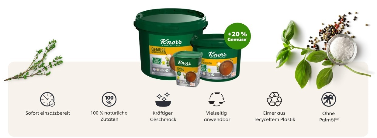 Knorr Professional Gemüse Kraftbouillon Icons für Vorteilskommunikation Knorr Professional Gemüse Kraftbouillon Icons für Vorteilskommunikation